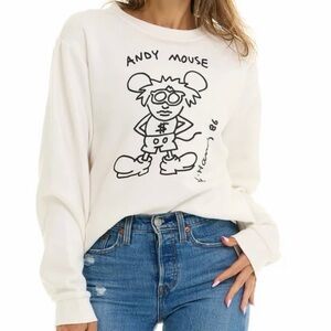 NWT/Keith Haring/Andy Mouse/ Women's Crewneck Sweatshirt/Ivory/Size: Large